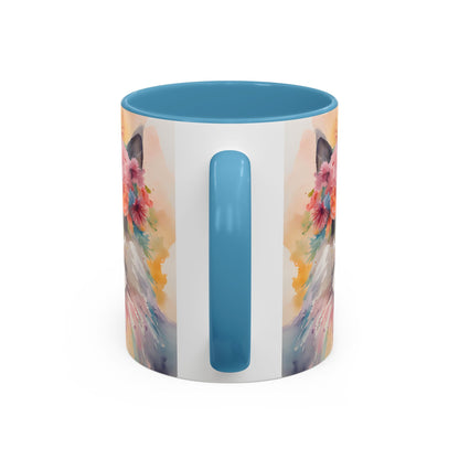 Floral Siamese Cat 03 Accent Coffee Mug - 11oz Perfect for Cat Lovers & Gifts