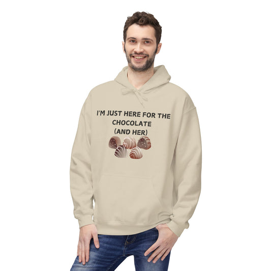 I’m Just Here For The Chocolate (And Her) Mens Valentines Hoodie