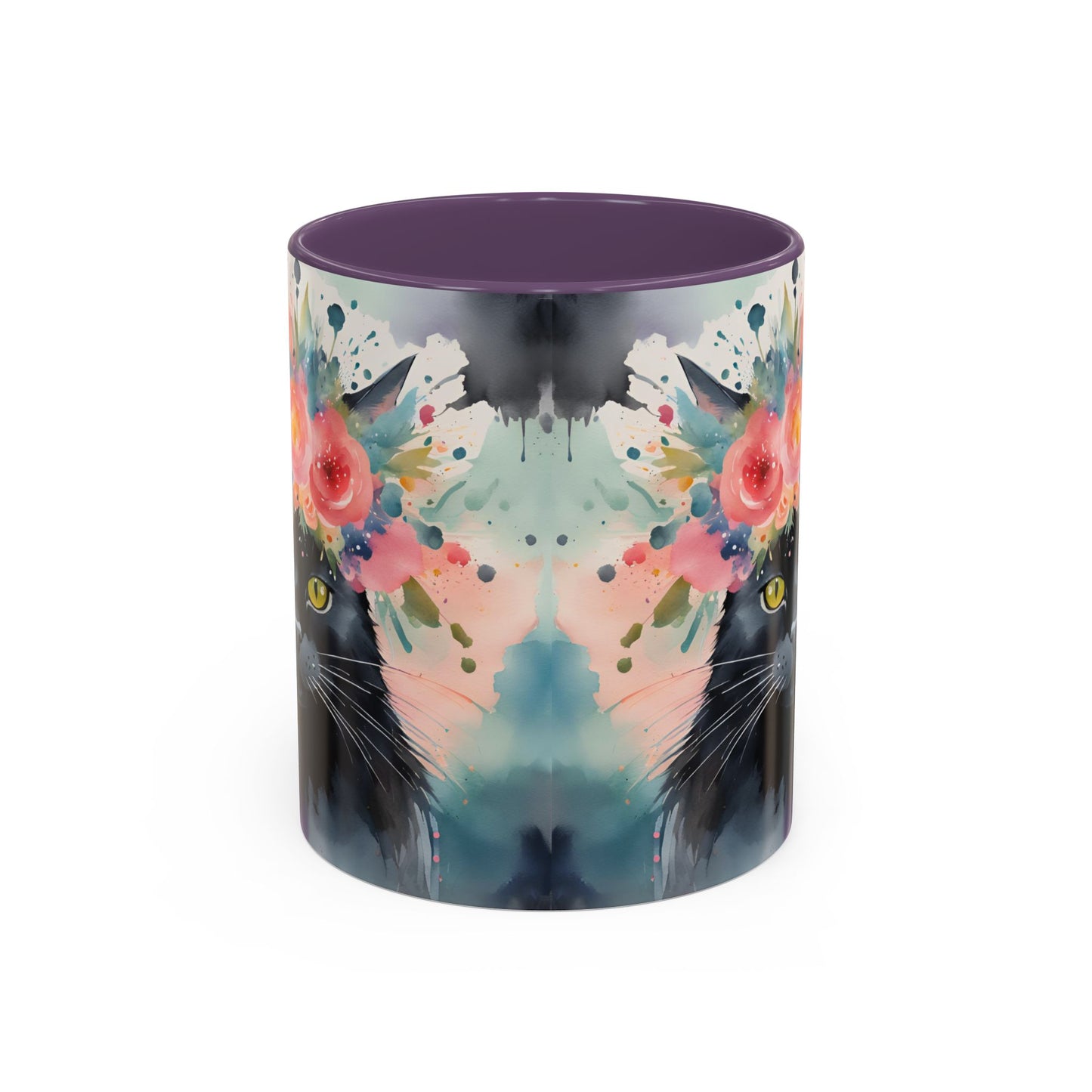 Floral Black Cat 03 Accent Coffee Mug - 11oz Perfect for Cat Lovers & Gifts