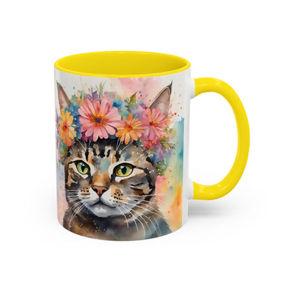Floral Tabby Cat 03 Accent Coffee Mug - 11oz Perfect for Cat Lovers & Gifts