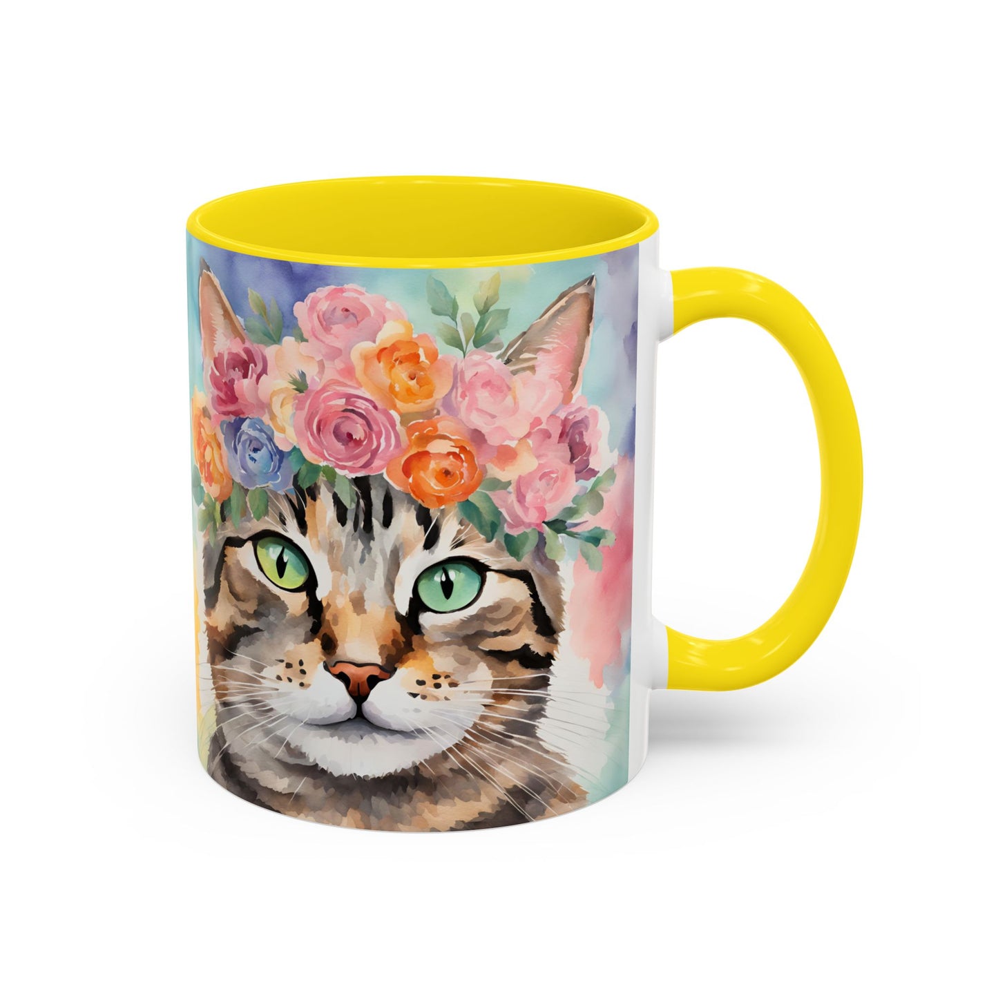 Floral Tabby Cat 01 Accent Coffee Mug - 11oz Perfect for Cat Lovers & Gifts