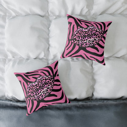 Pink Zebra Lips Poly Pillow