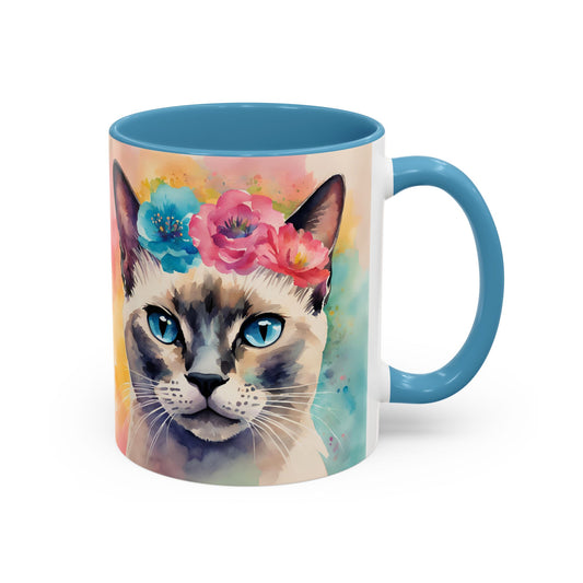 Floral Siamese Cat 04 Accent Coffee Mug - 11oz Perfect for Cat Lovers & Gifts