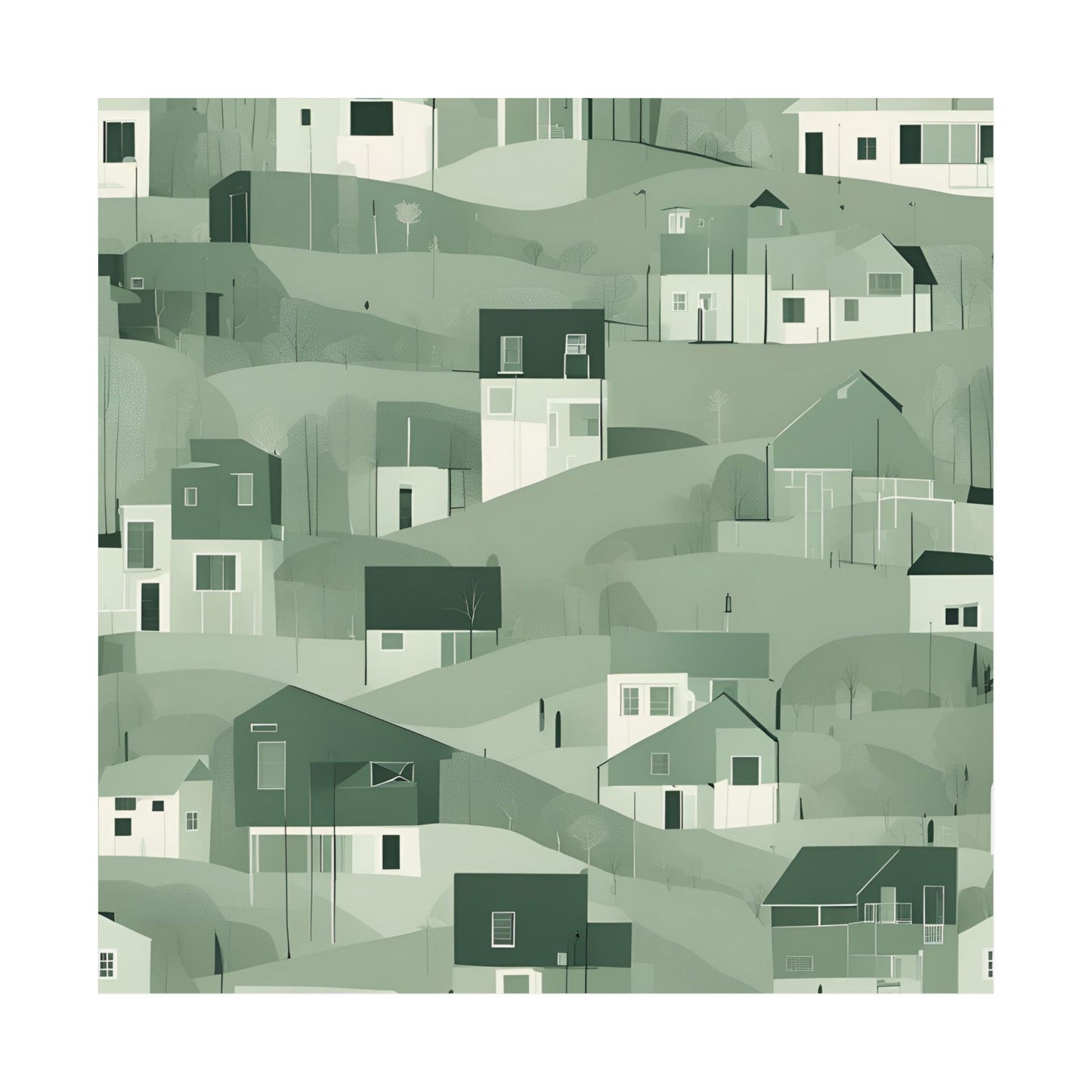 On The Hillside Green 6 Matte Square Posters