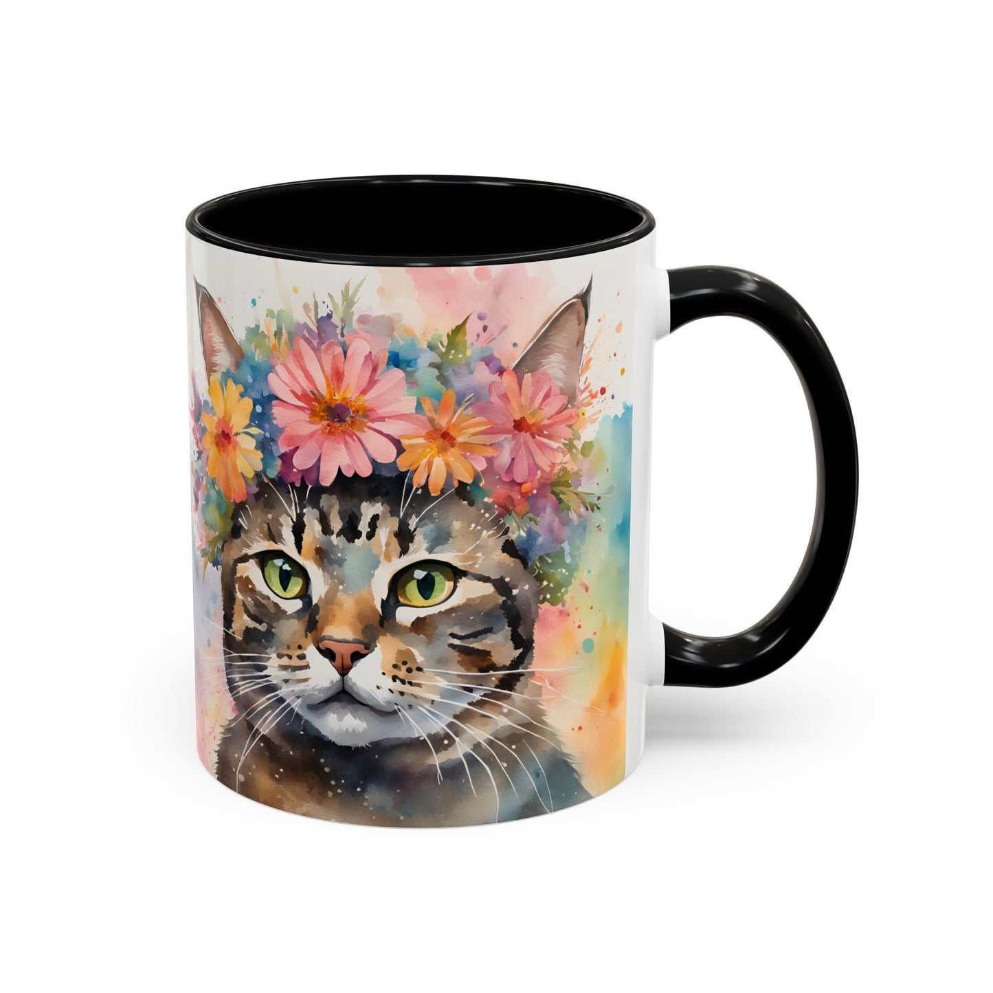 Floral Tabby Cat 03 Accent Coffee Mug - 11oz Perfect for Cat Lovers & Gifts