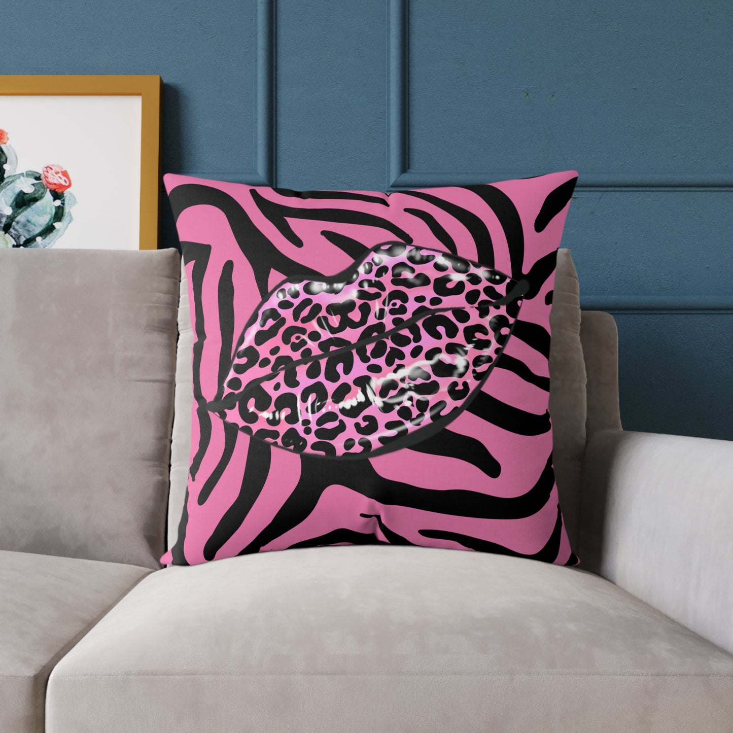 Pink Zebra Lips Poly Pillow