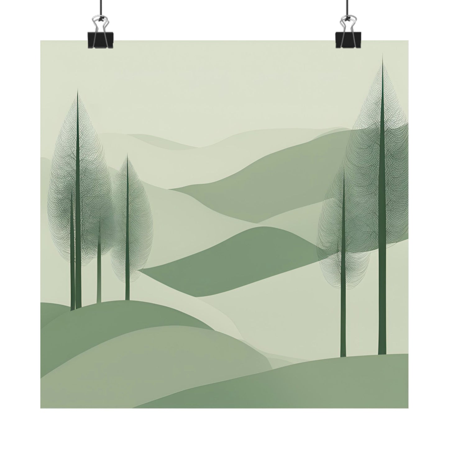 On The Hillside Green 14 Matte Square Posters