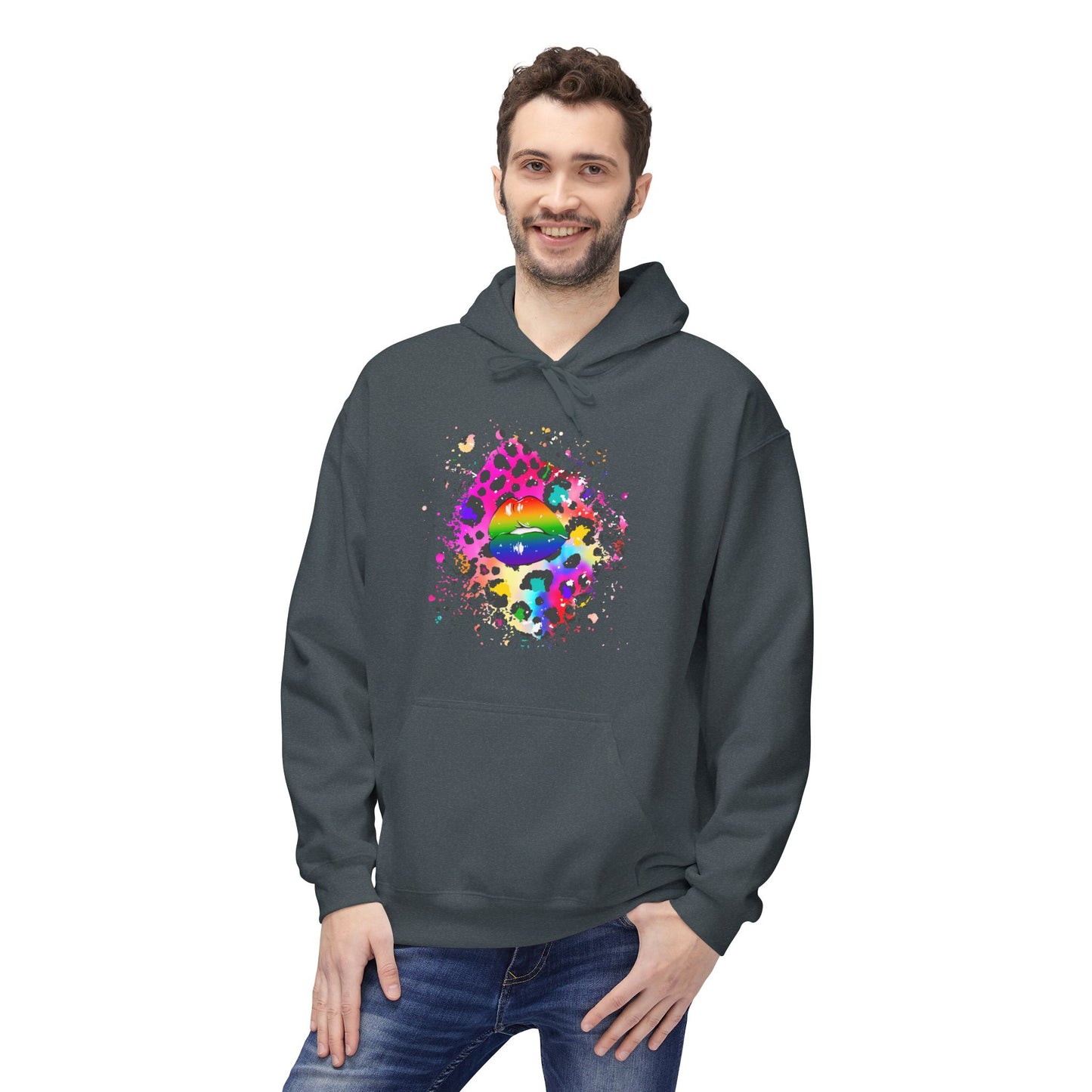 Multicolored Splash Cheetah Lips Unisex Valentines Hoodie