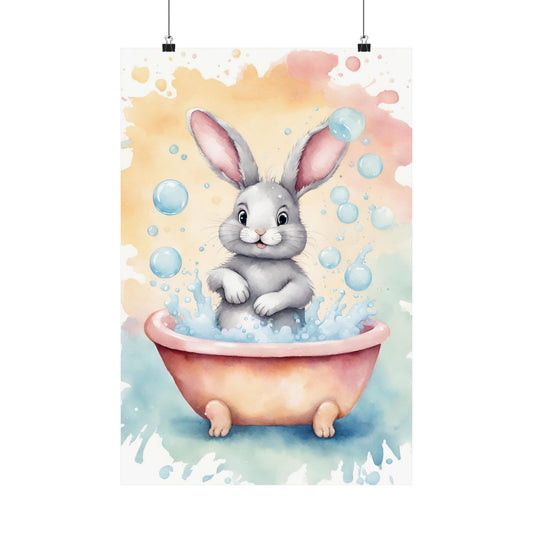 Nursery Bunny in the Bath 1 Matte Vertical Posters