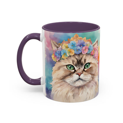 Floral Siamese Cat 02 Accent Coffee Mug - 11oz Perfect for Cat Lovers & Gifts