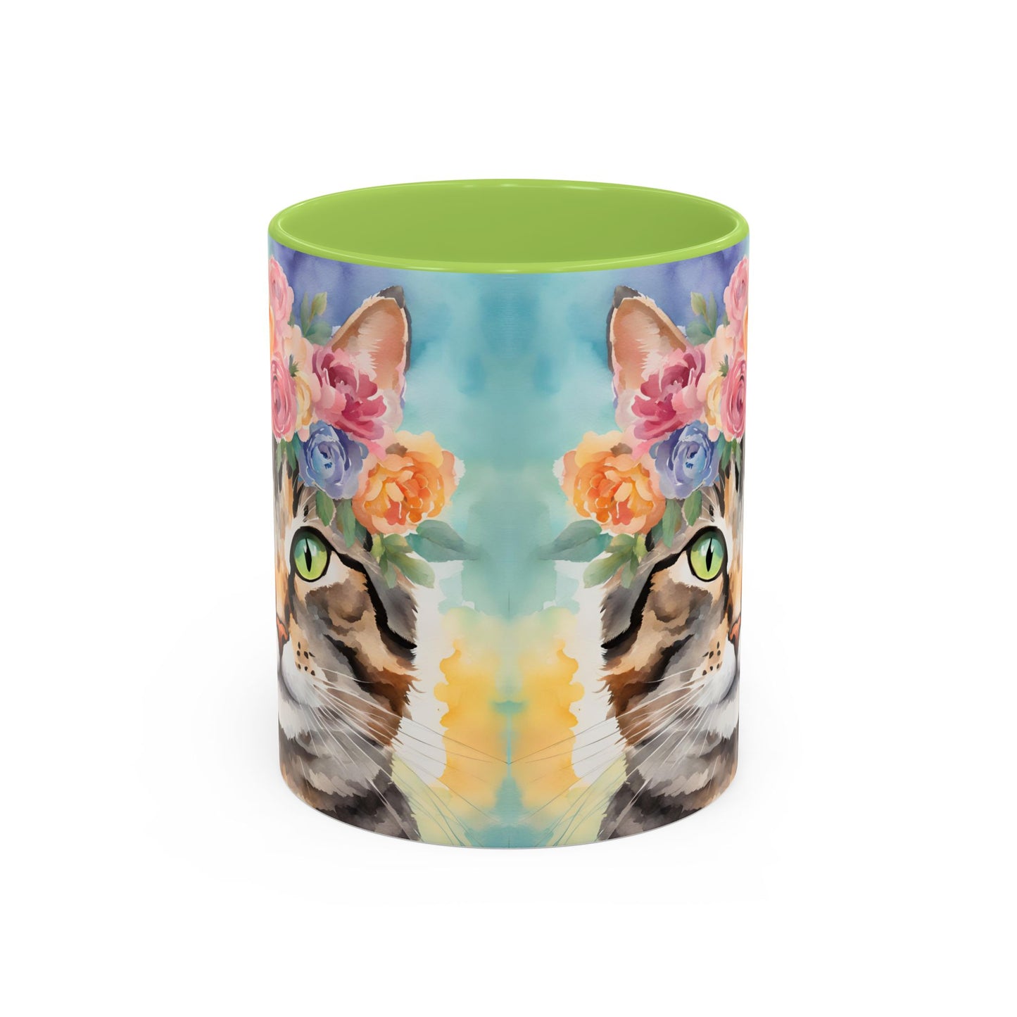 Floral Tabby Cat 01 Accent Coffee Mug - 11oz Perfect for Cat Lovers & Gifts
