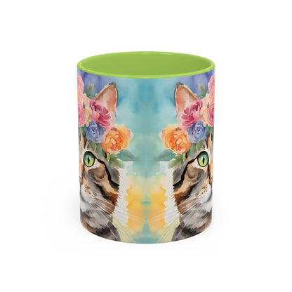 Floral Tabby Cat 01 Accent Coffee Mug - 11oz Perfect for Cat Lovers & Gifts