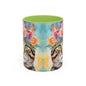 Floral Tabby Cat 01 Accent Coffee Mug - 11oz Perfect for Cat Lovers & Gifts