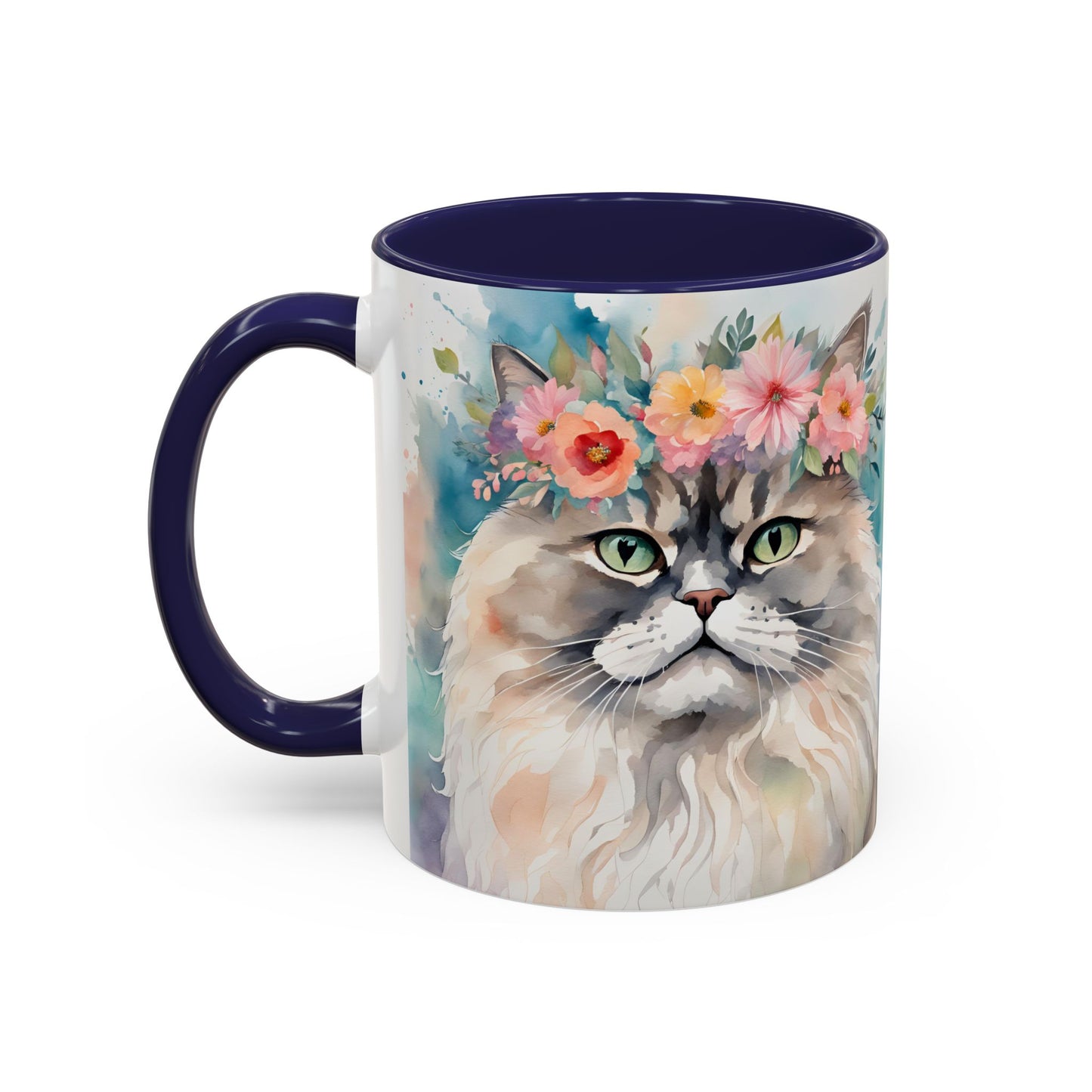 Floral Siamese Cat 01 Accent Coffee Mug - 11oz Perfect for Cat Lovers & Gifts
