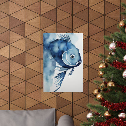 Abstract fish blue 3 Matte Vertical Posters