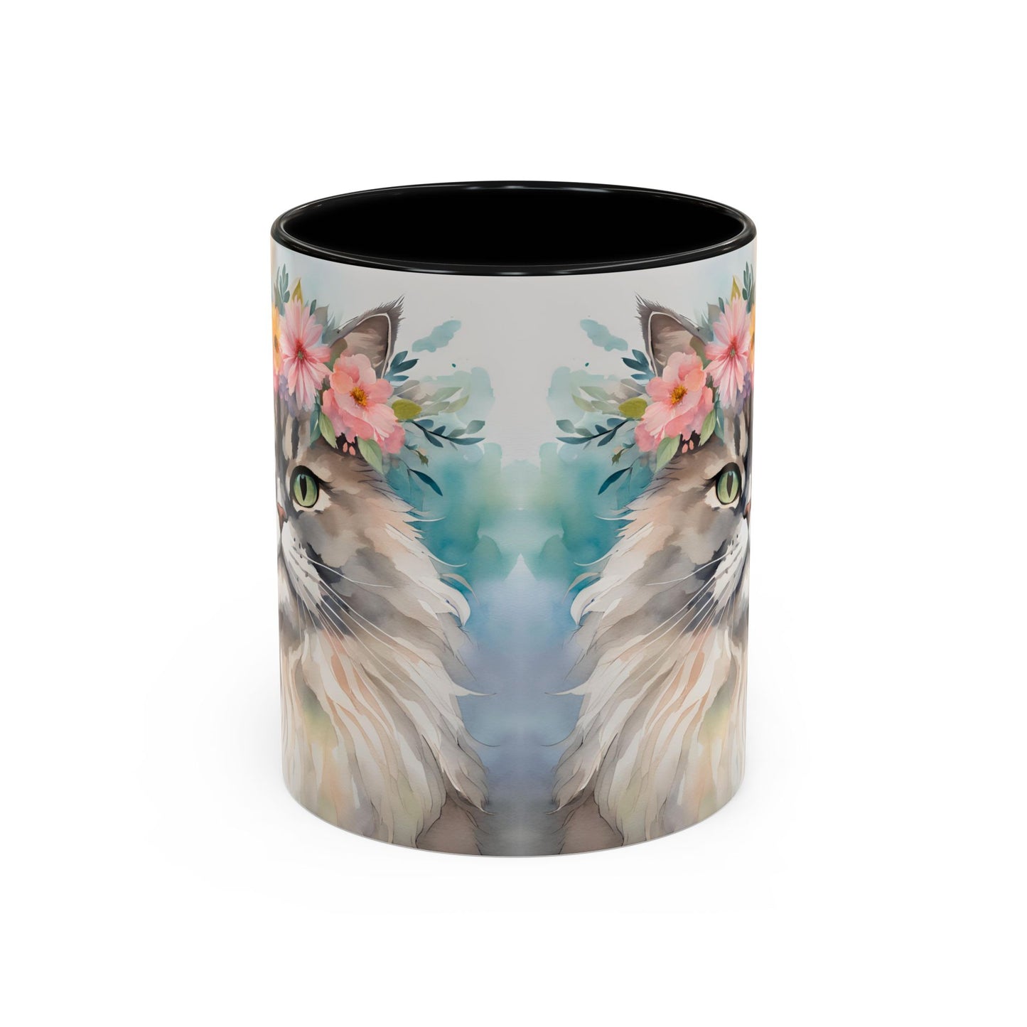 Floral Siamese Cat 01 Accent Coffee Mug - 11oz Perfect for Cat Lovers & Gifts