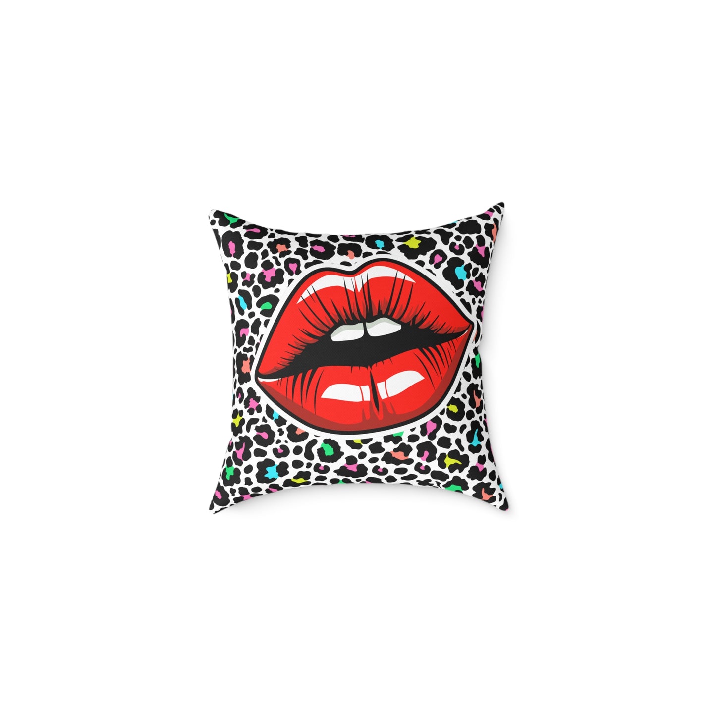 Multicoloured Cheetah Lips Poly Pillow