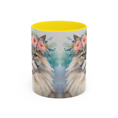 Floral Siamese Cat 01 Accent Coffee Mug - 11oz Perfect for Cat Lovers & Gifts