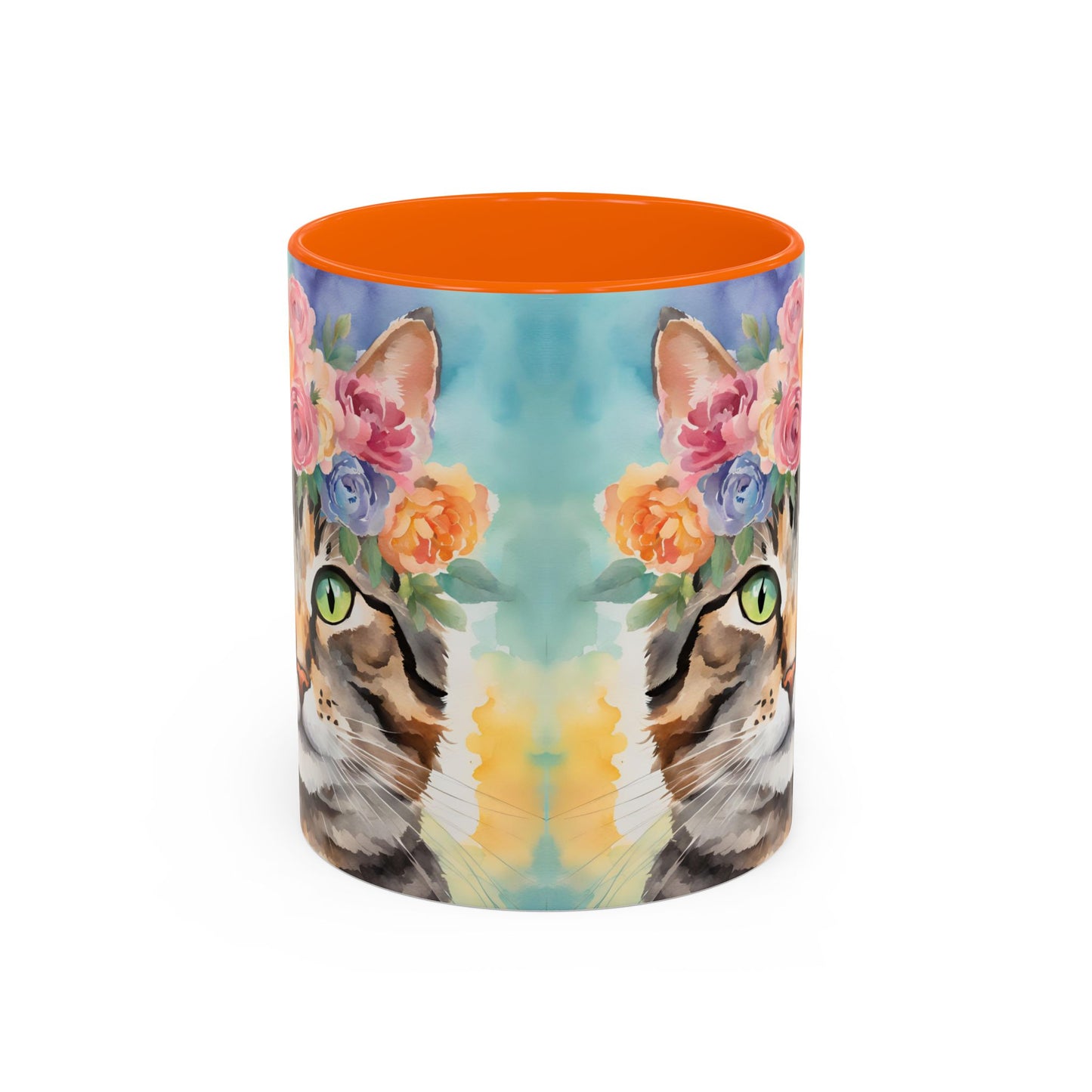 Floral Tabby Cat 01 Accent Coffee Mug - 11oz Perfect for Cat Lovers & Gifts