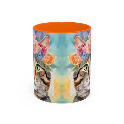 Floral Tabby Cat 01 Accent Coffee Mug - 11oz Perfect for Cat Lovers & Gifts