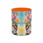 Floral Tabby Cat 01 Accent Coffee Mug - 11oz Perfect for Cat Lovers & Gifts