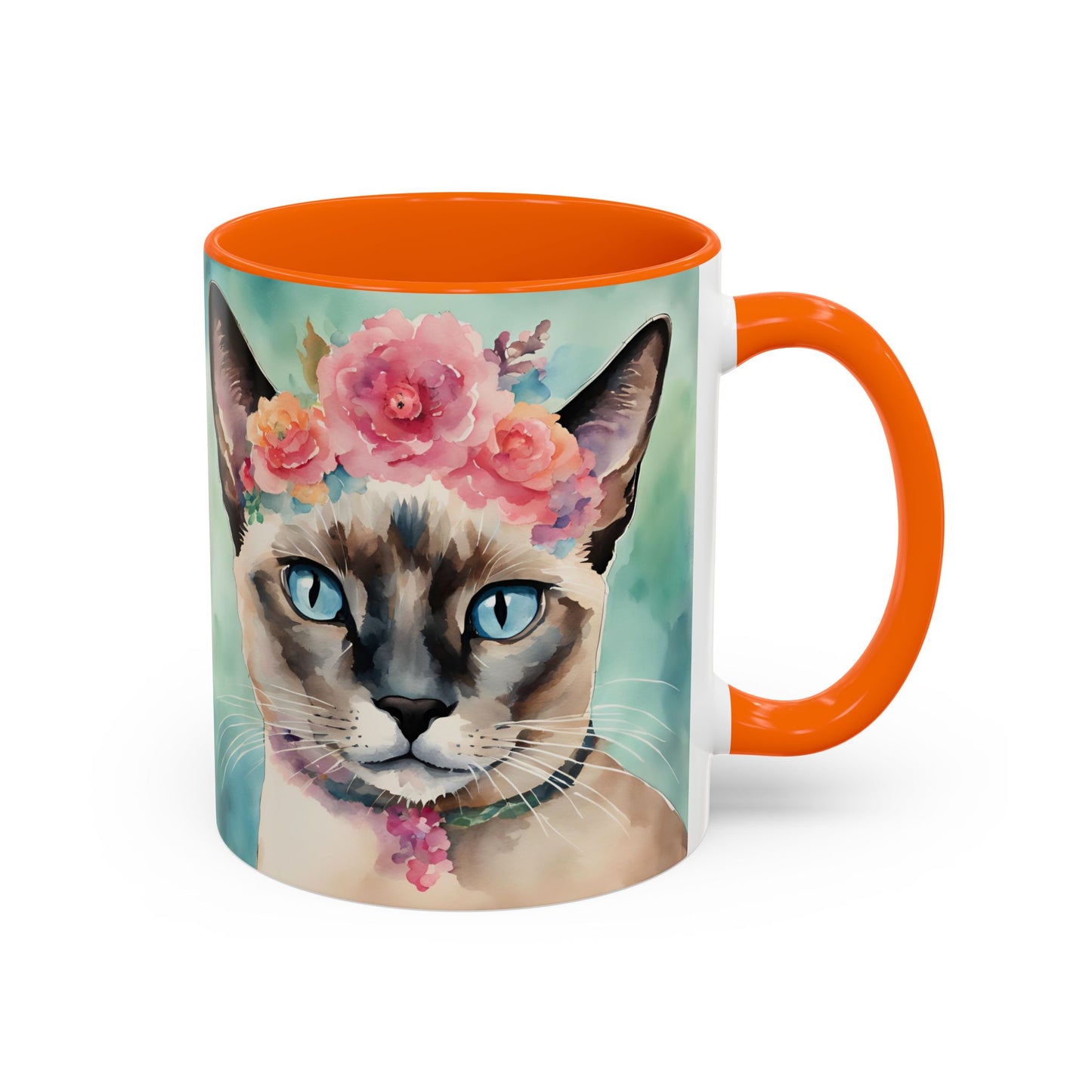 Floral Siamese Cat 01 Accent Coffee Mug - 11oz Perfect for Cat Lovers & Gifts