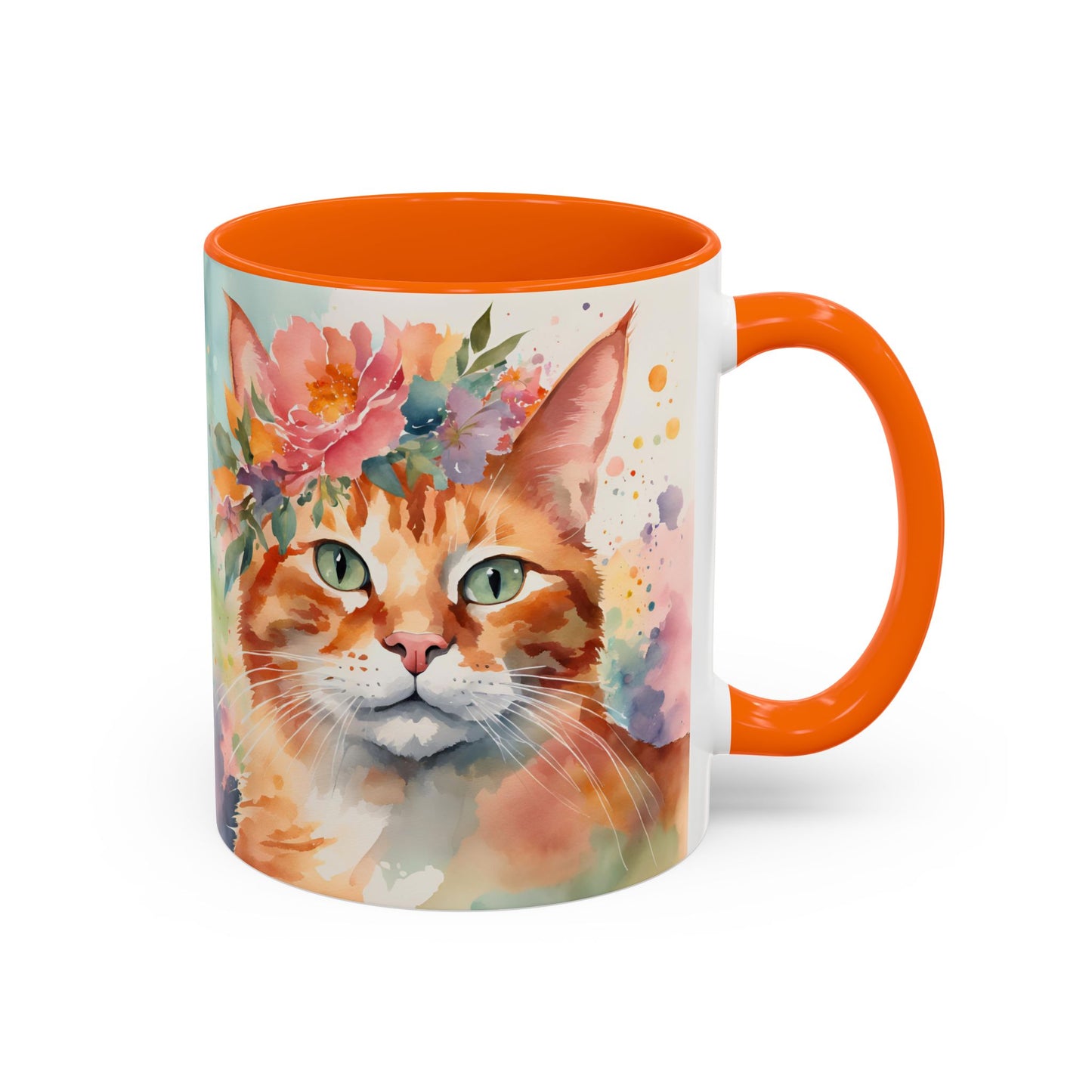 Floral Ginger Cat 02 Accent Coffee Mug - 11oz Perfect for Cat Lovers & Gifts