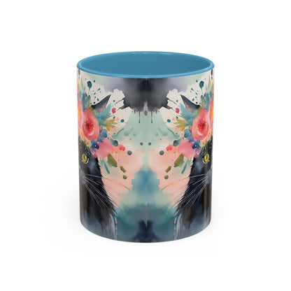 Floral Black Cat 03 Accent Coffee Mug - 11oz Perfect for Cat Lovers & Gifts