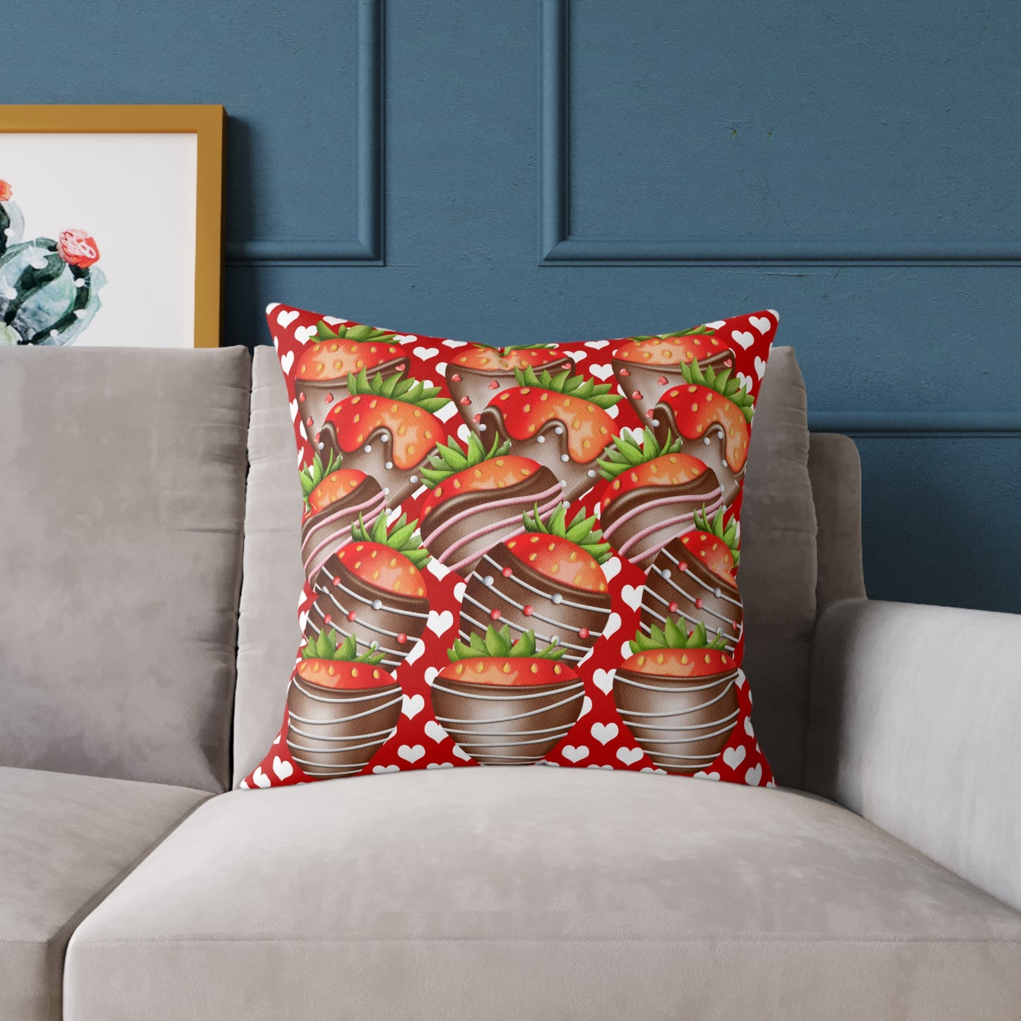 Valentine Chocolate Covered Strawberries 2 Poly Pillow