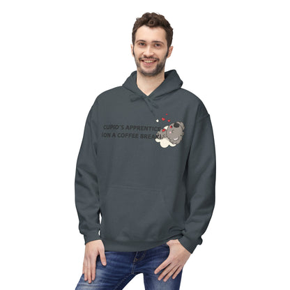 Cupid’s Apprentice (On A Coffee Break) Mens Valentines Hoodie