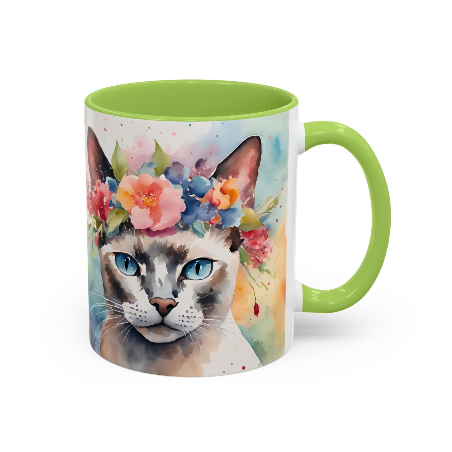 Floral Siamese Cat 03 Accent Coffee Mug - 11oz Perfect for Cat Lovers & Gifts