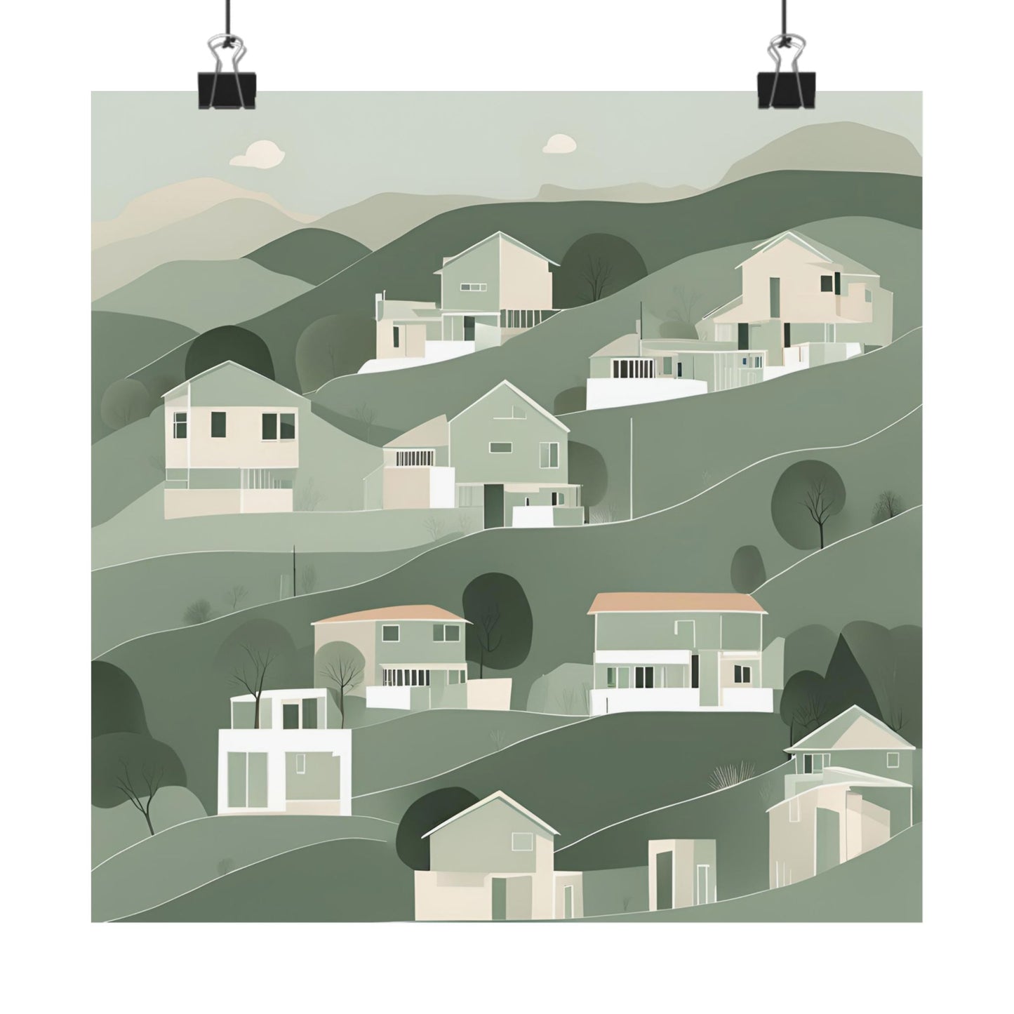 On The Hillside Green 4 Matte Square Posters