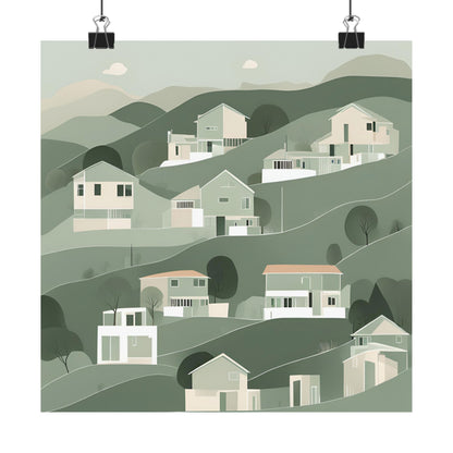 On The Hillside Green 4 Matte Square Posters
