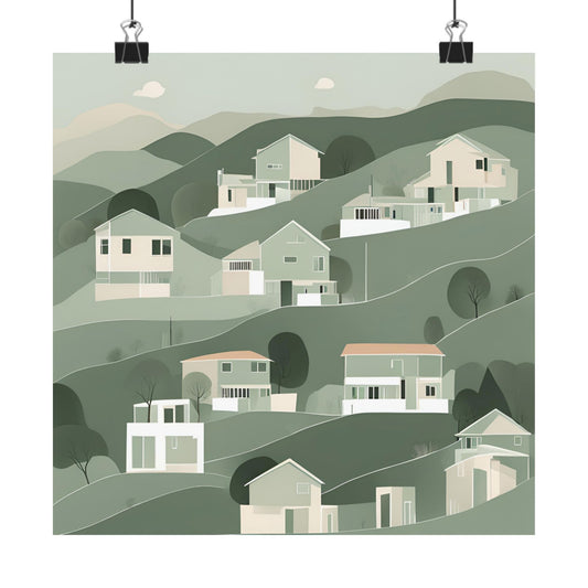 On The Hillside Green 4 Matte Square Posters