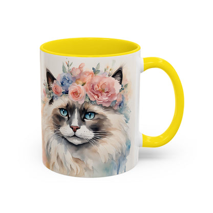 Floral Siamese Cat 04 Accent Coffee Mug - 11oz Perfect for Cat Lovers & Gifts