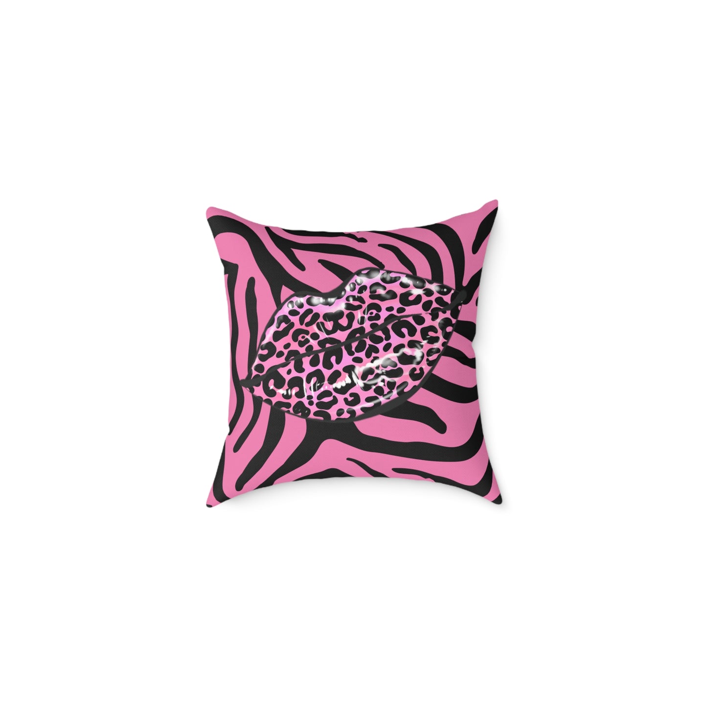 Pink Zebra Lips Poly Pillow