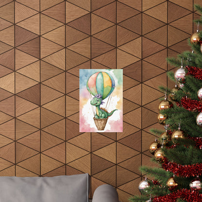 Nursery Dinosaur in a Hot Air Ballon 1 Matte Vertical Posters