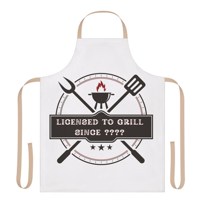 (Personizable) Licensed To Grill Since (????) Funny BBQ Themed Apron 5-Color Straps
