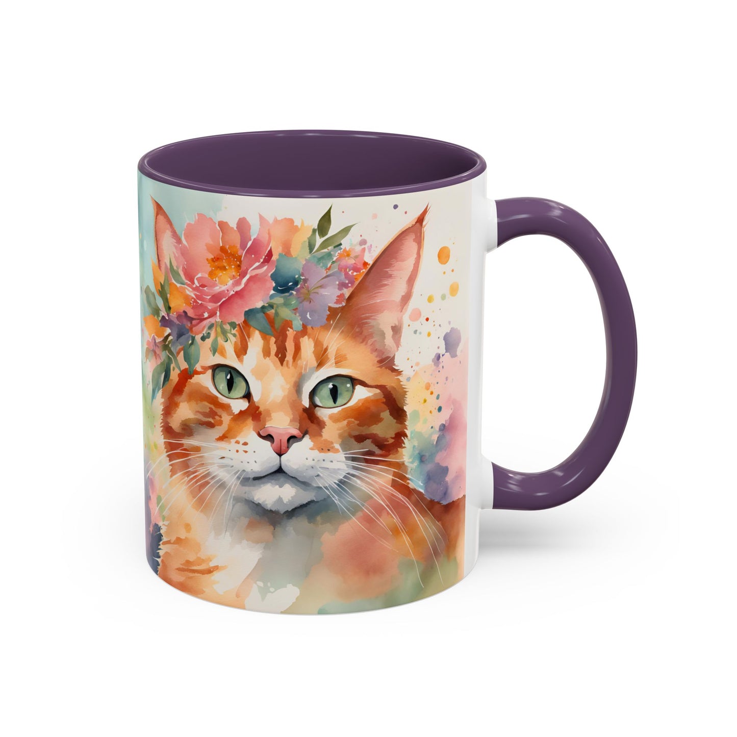Floral Ginger Cat 02 Accent Coffee Mug - 11oz Perfect for Cat Lovers & Gifts