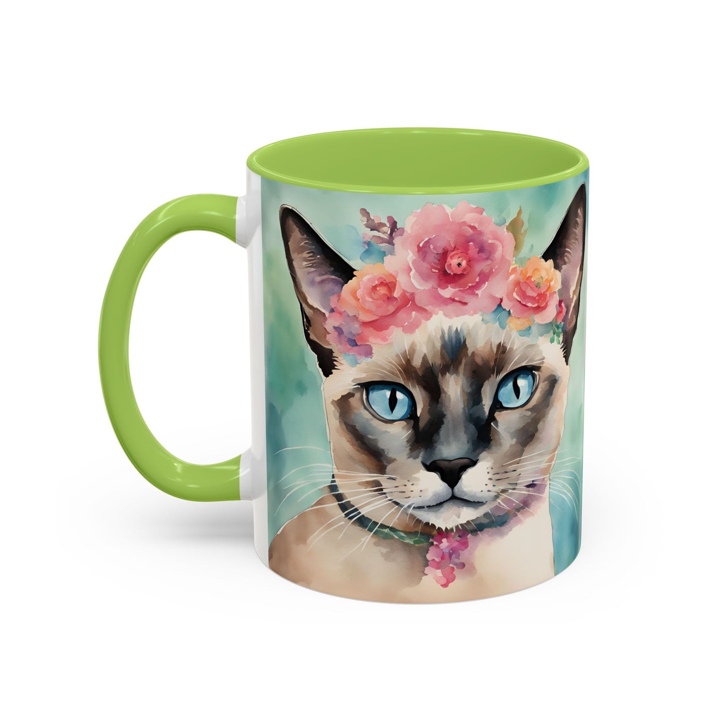 Floral Siamese Cat 01 Accent Coffee Mug - 11oz Perfect for Cat Lovers & Gifts