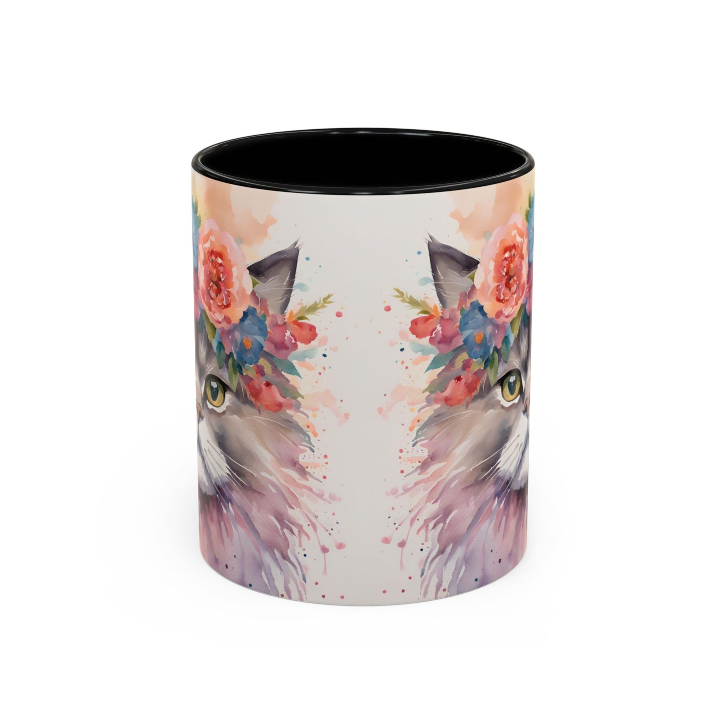 Floral Siamese Cat 03 Accent Coffee Mug - 11oz Perfect for Cat Lovers & Gifts