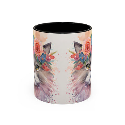 Floral Siamese Cat 03 Accent Coffee Mug - 11oz Perfect for Cat Lovers & Gifts