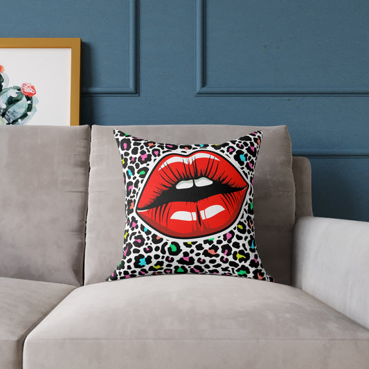 Multicoloured Cheetah Lips Poly Pillow