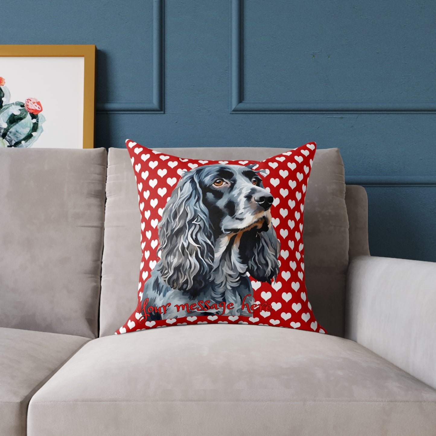 Personalized Valentine Blue Roan Cocker Spaniel Poly Cushion/Pillow 5 sizes