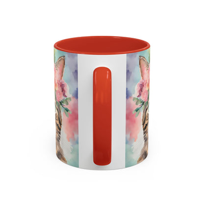 Floral Tabby Cat 01 Accent Coffee Mug - 11oz Perfect for Cat Lovers & Gifts