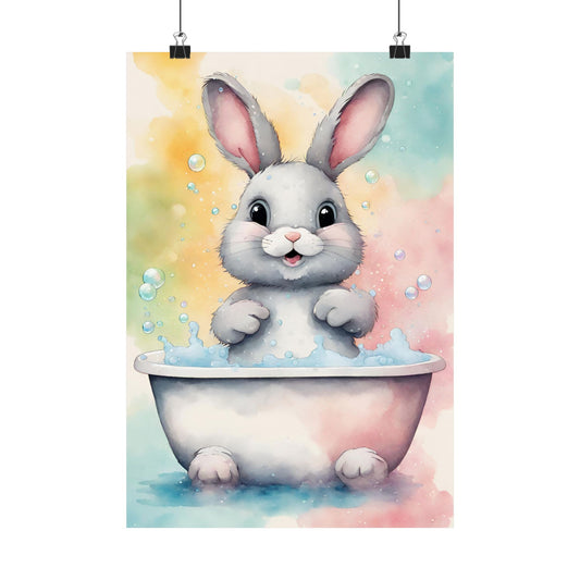 Nursery Bunny in the Bath 2 Matte Vertical Posters