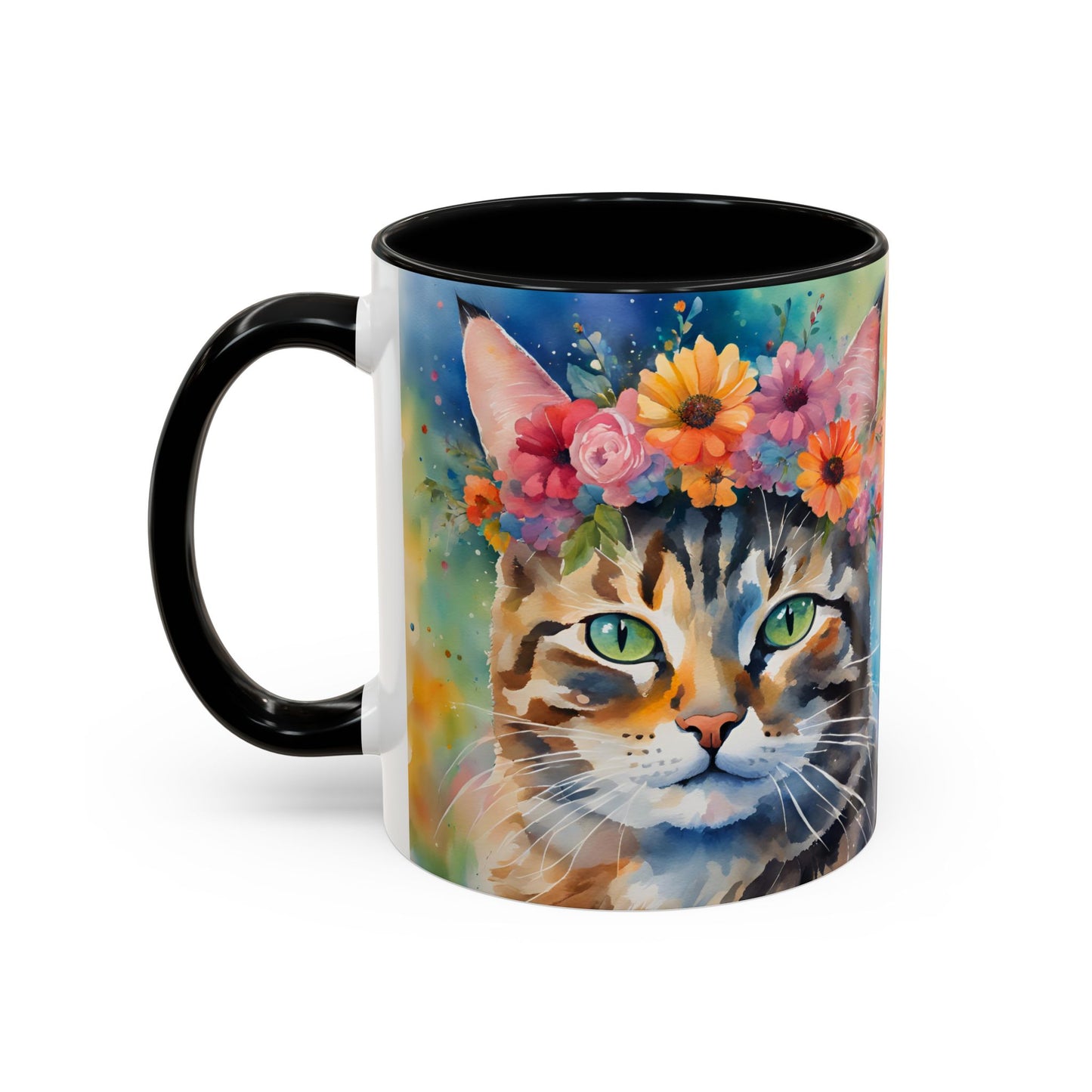 Floral Tabby Cat 04 Accent Coffee Mug - 11oz Perfect for Cat Lovers & Gifts
