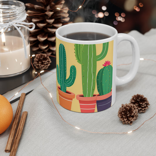 Playful Cacti White Ceramic Mug, 11oz