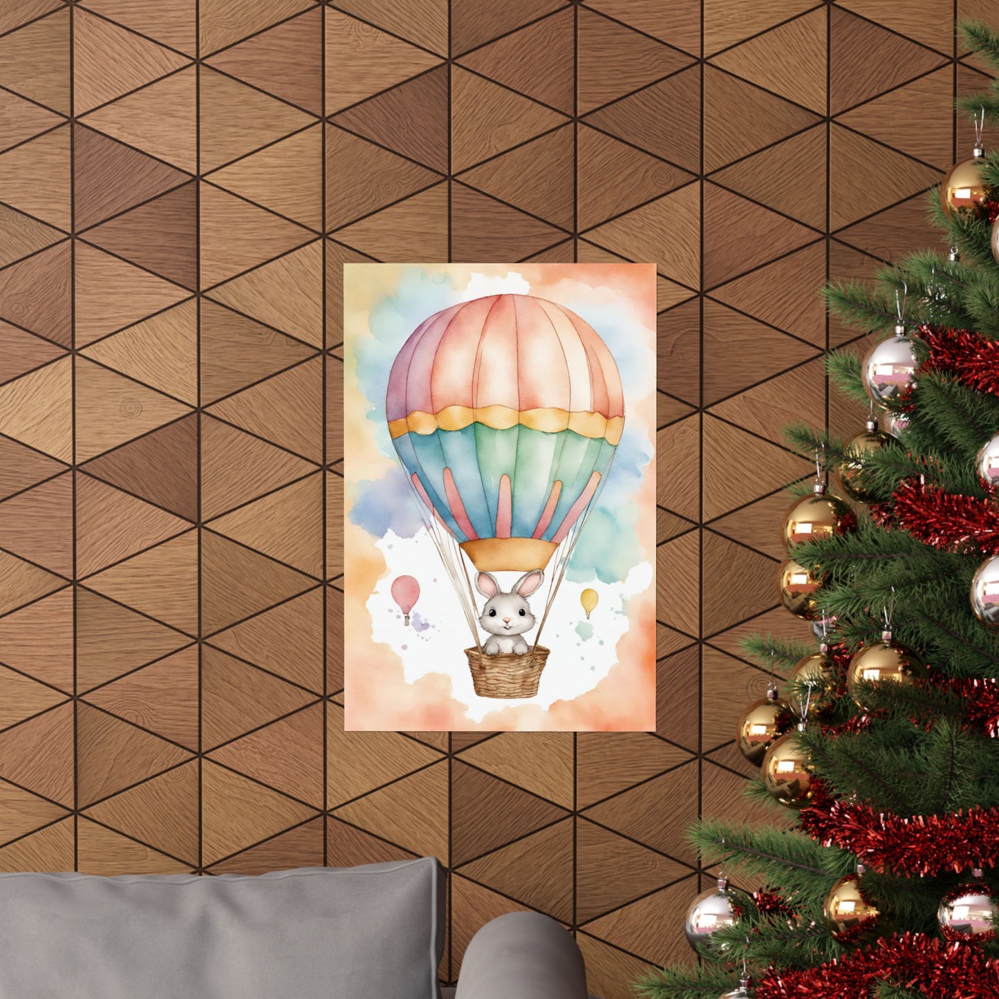 Nursery Bunny in a Hot Air Ballon 2 Matte Vertical Posters