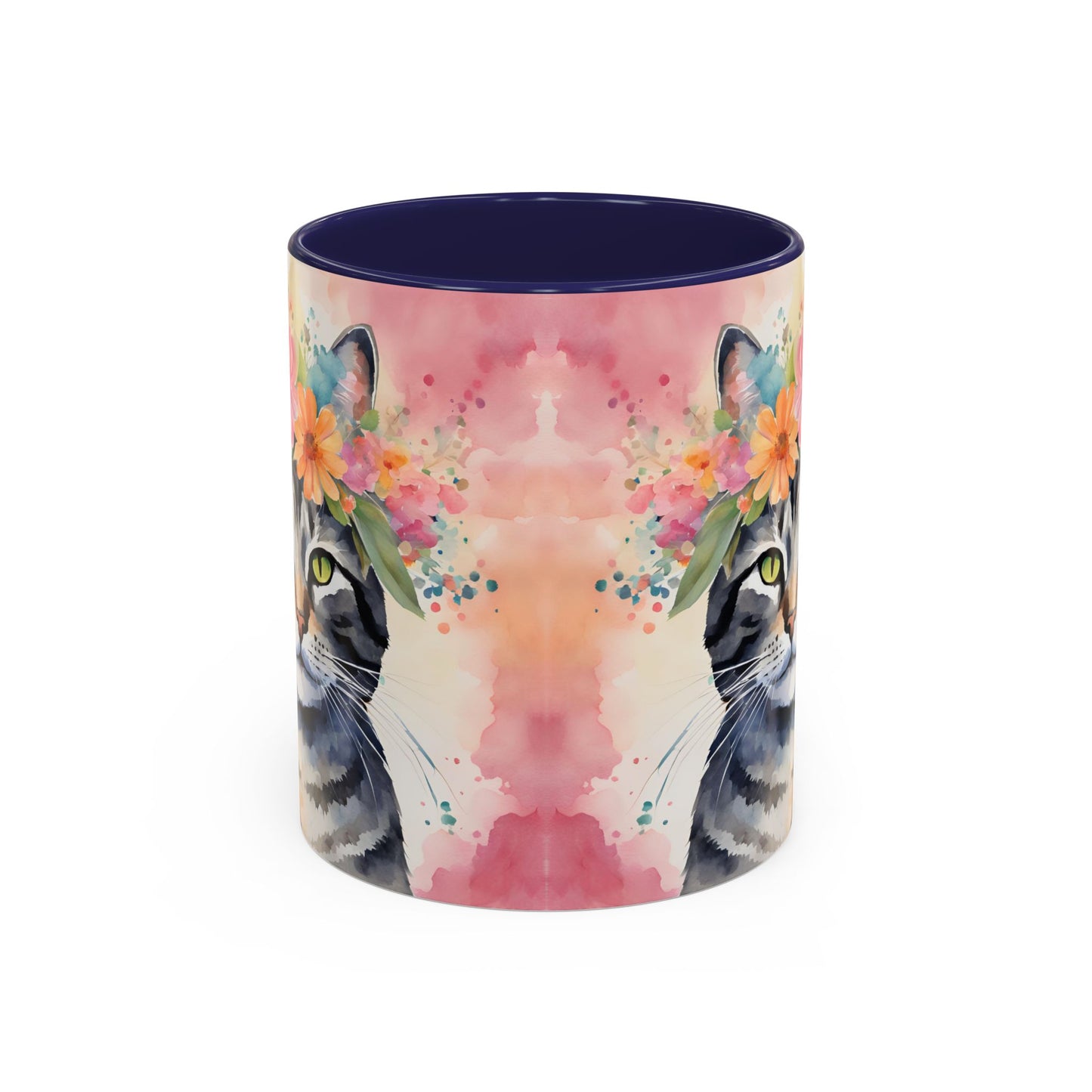 Floral Tabby Cat 02 Accent Coffee Mug - 11oz Perfect for Cat Lovers & Gifts